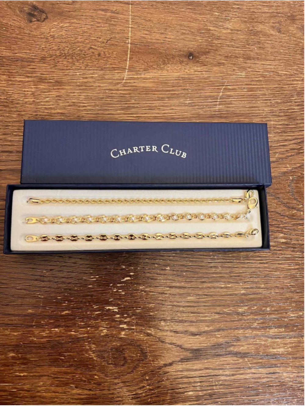 Charter Club Gold Tone Bracelet Set 3-Piece New in Box Pearl & Chain Styles
